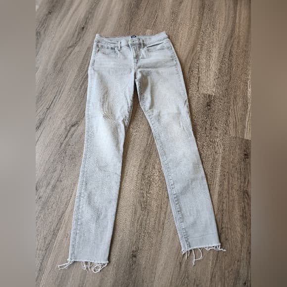 GAP Women's Light Gray True Skinny Jeans Raw Hem - Thumbnail 13