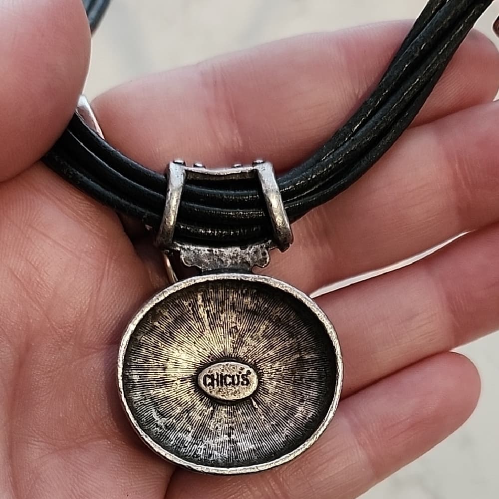 Chico's Leather Silver and Turquiose Southwestern Style Pendant Necklace - Thumbnail 2