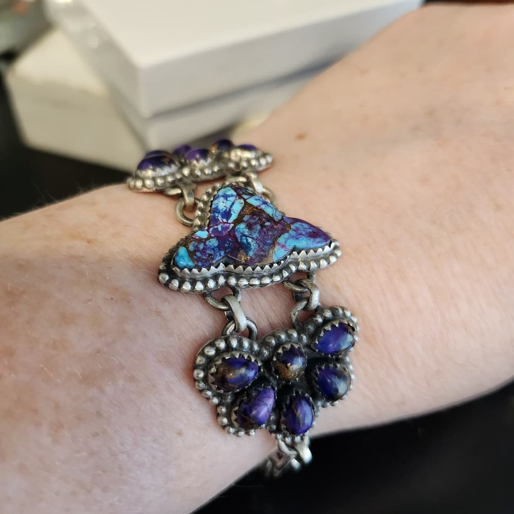 Sterling Silver Mojave Turquoise Cluster Link Bracelet | Southwestern Statement - Thumbnail 8