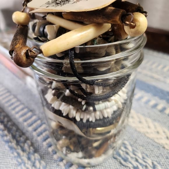 Tribal Style Wear Or Craft Lo Jewelry Jar Wood Bone Shell Leather Etc. - Thumbnail 10