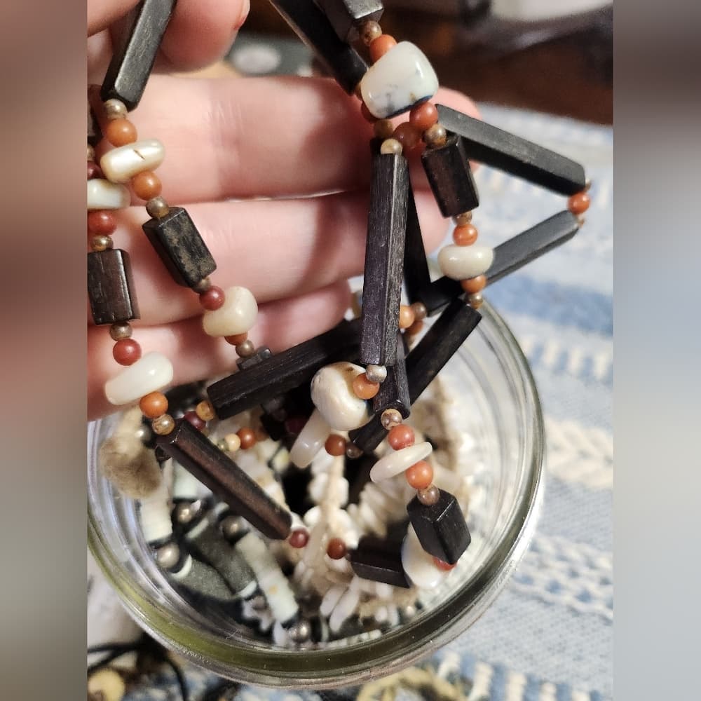 Tribal Style Wear Or Craft Lo Jewelry Jar Wood Bone Shell Leather Etc. - Thumbnail 8