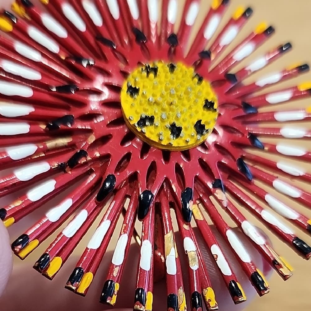 Colorful 1960s Circular Enamel Match Stick Firework Floral Hand Brooch - Thumbnail 3