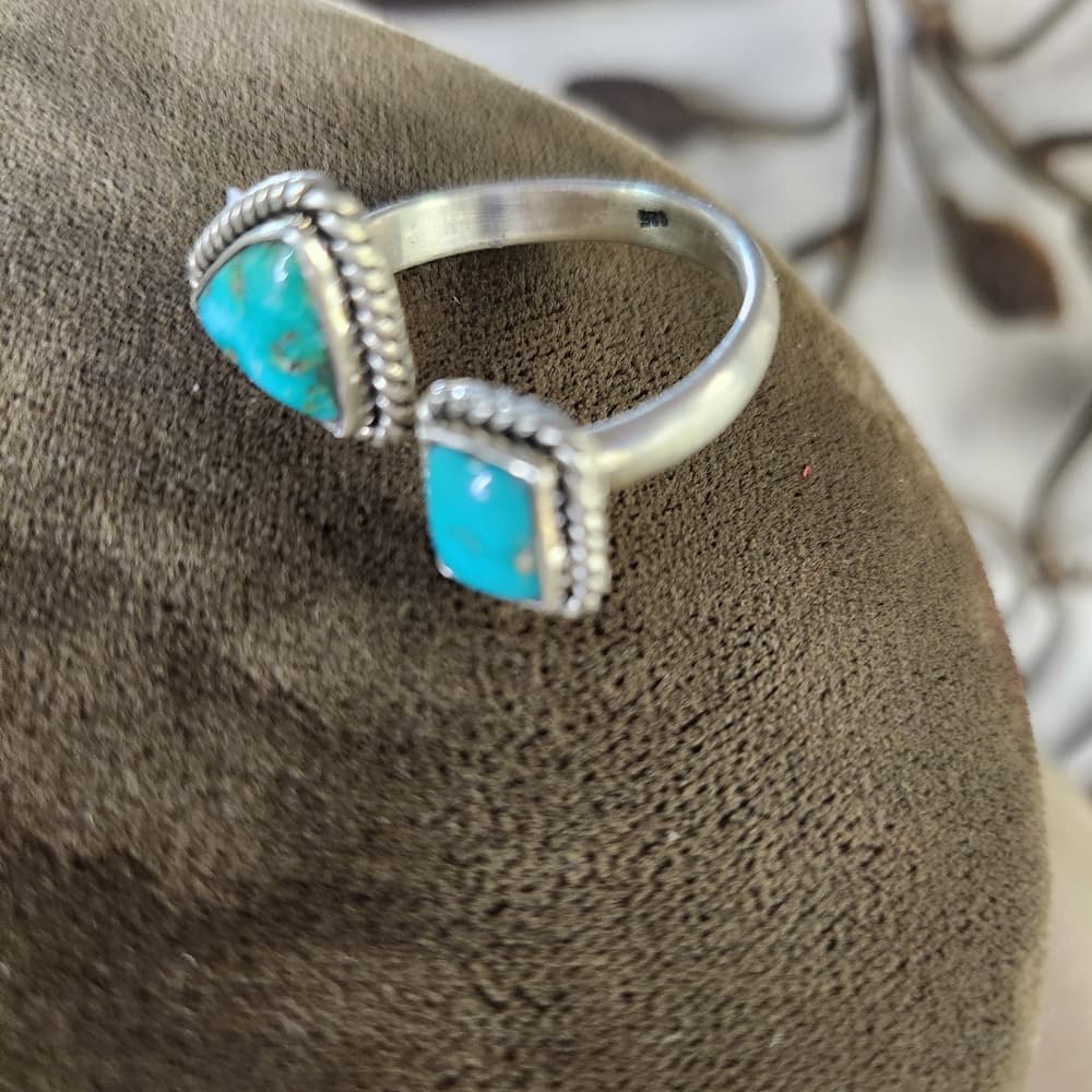 New- Emerald Valley Turquoise Sterling Silver Floater Ring Navajo Style Sz 9 - Thumbnail 9