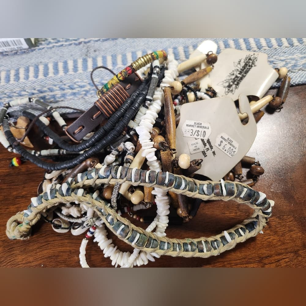 Tribal Style Wear Or Craft Lo Jewelry Jar Wood Bone Shell Leather Etc. - Thumbnail 3
