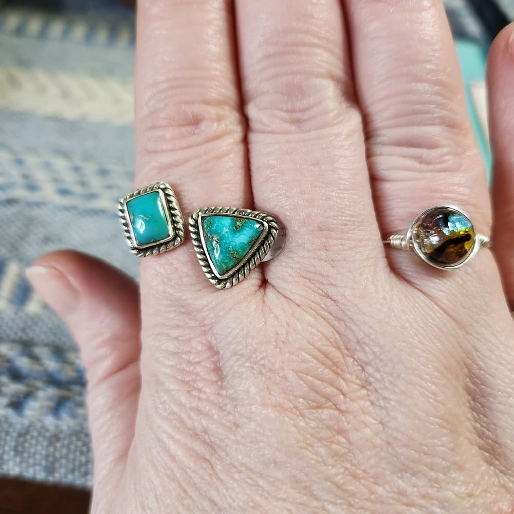 New- Emerald Valley Turquoise Sterling Silver Floater Ring Navajo Style Sz 9 - Thumbnail 4