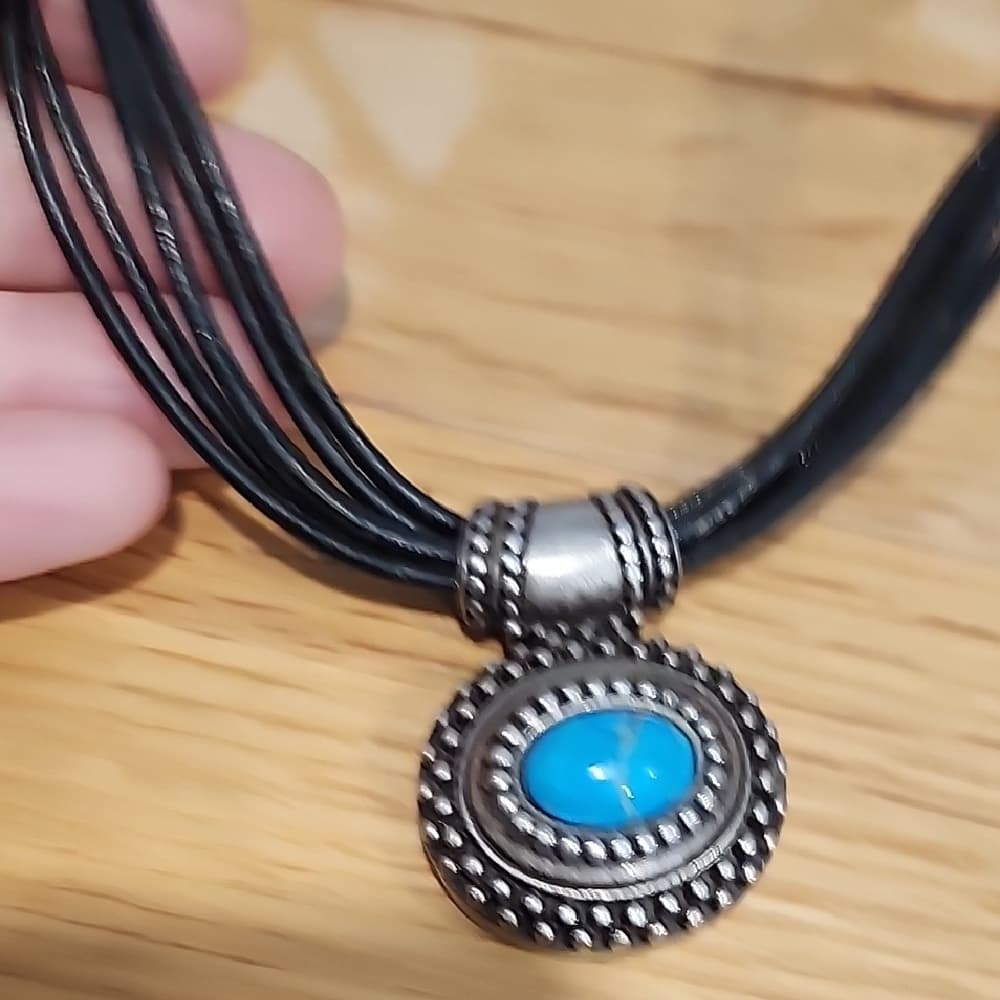 Chico's Leather Silver and Turquiose Southwestern Style Pendant Necklace - Thumbnail 5