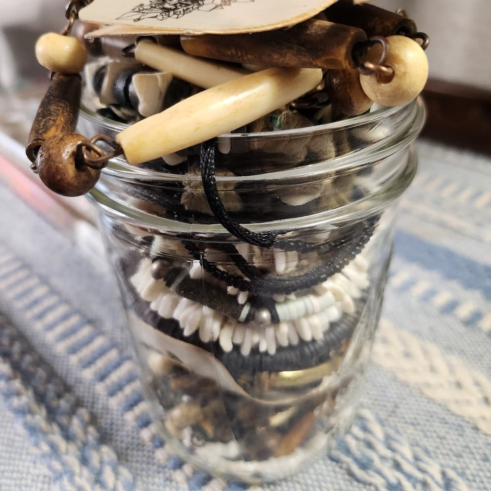 Tribal Style Wear Or Craft Lo Jewelry Jar Wood Bone Shell Leather Etc. - Thumbnail 9