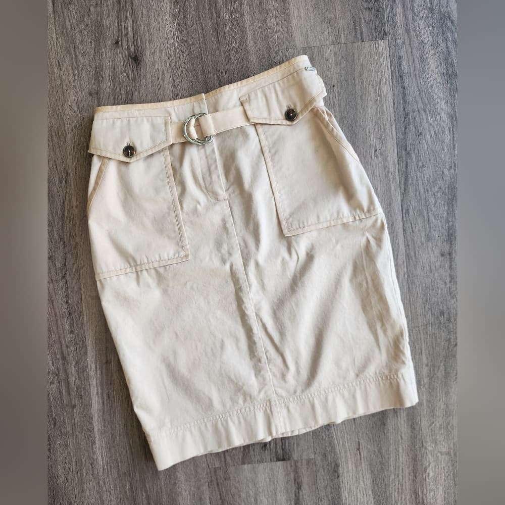 St John Gorgous Cream Belted Pencil Skirt With Pockets - Thumbnail 16
