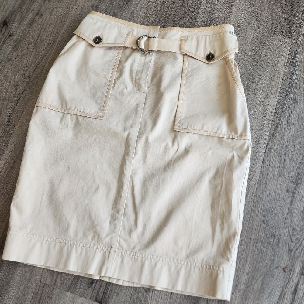 St John Gorgous Cream Belted Pencil Skirt With Pockets