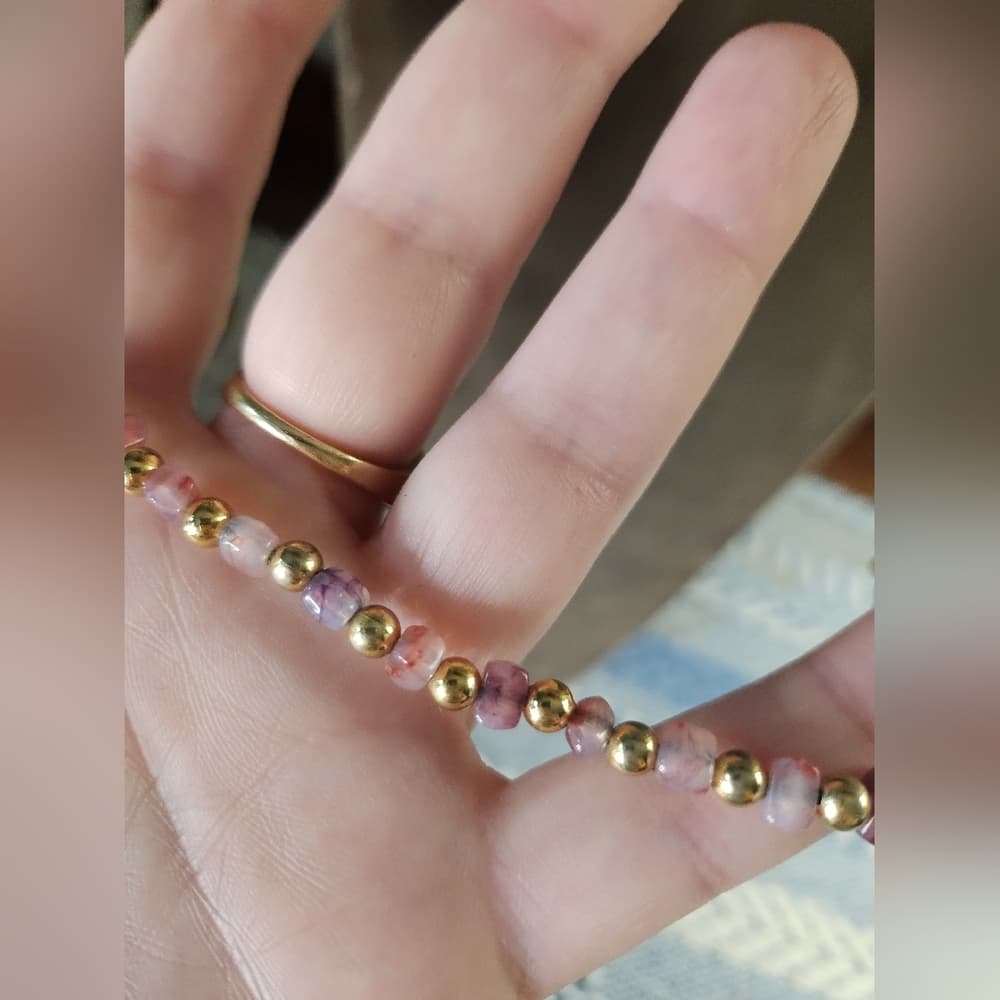 Vintage Napier Pink Purple Gemstone Chip and Gold Tone Long Beaded Necklace - Thumbnail 2