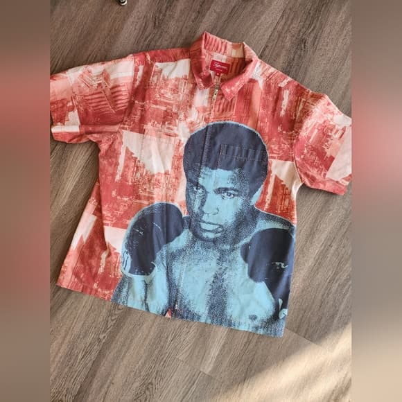 Supreme Red and Blue Muhammad Ali Boxing Graphic Zip Shirt - Thumbnail 13