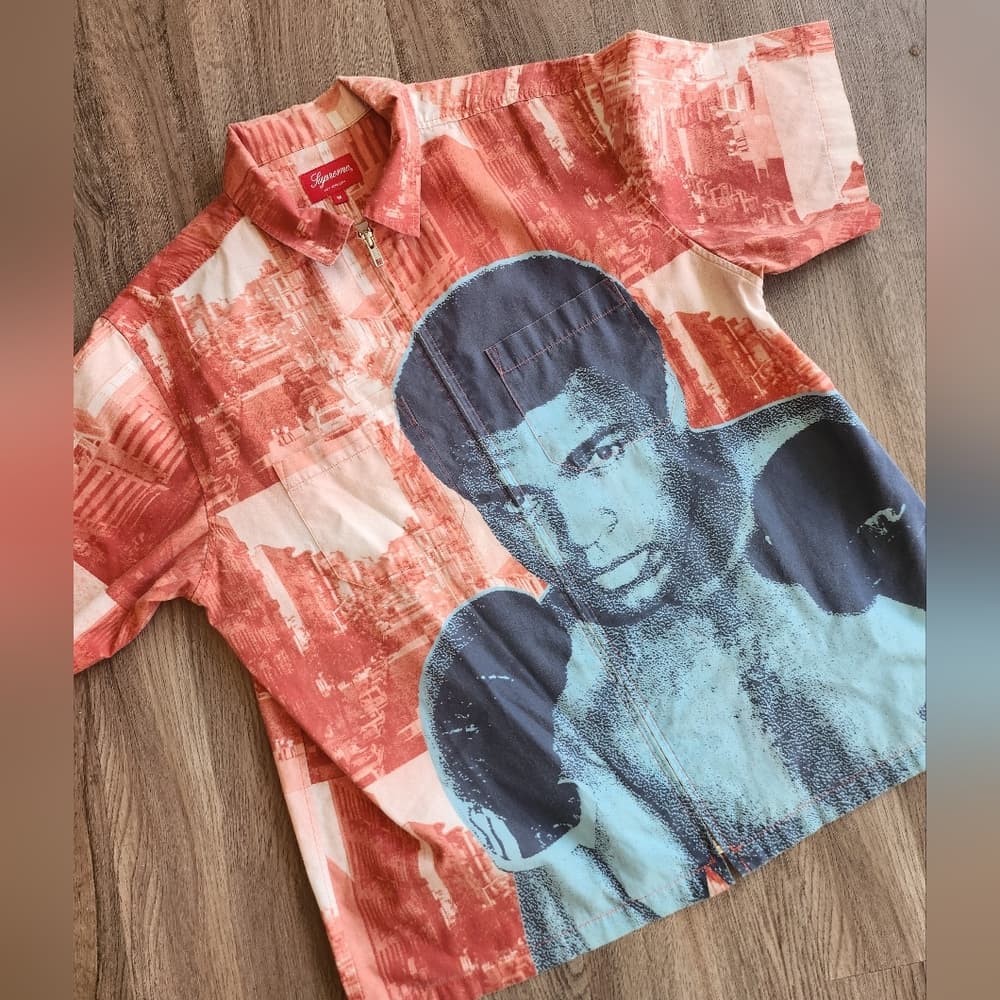 Supreme Red and Blue Muhammad Ali Boxing Graphic Zip Shirt