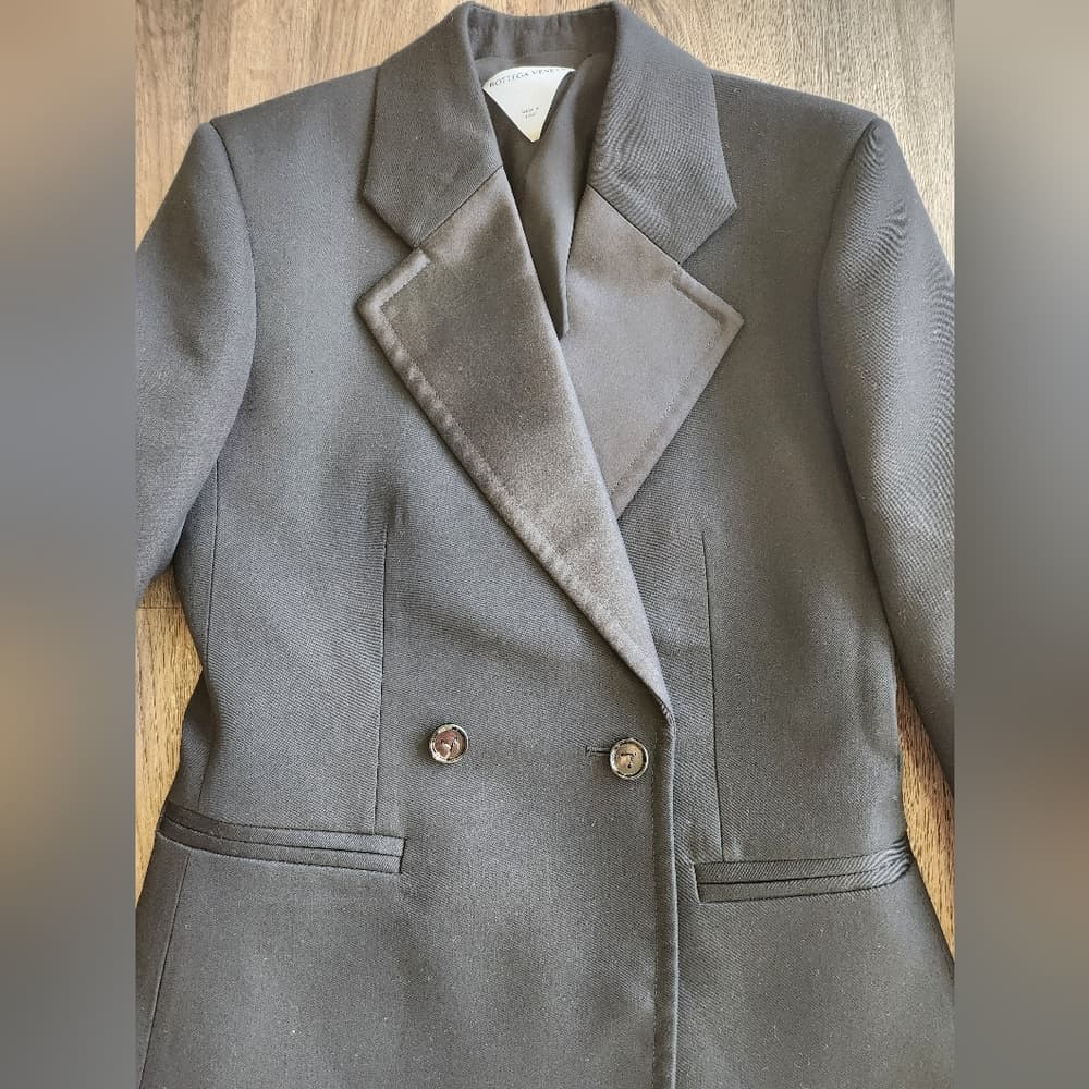Bottega Veneta Black Compact Wool Double Breasted Blazer - Thumbnail 2