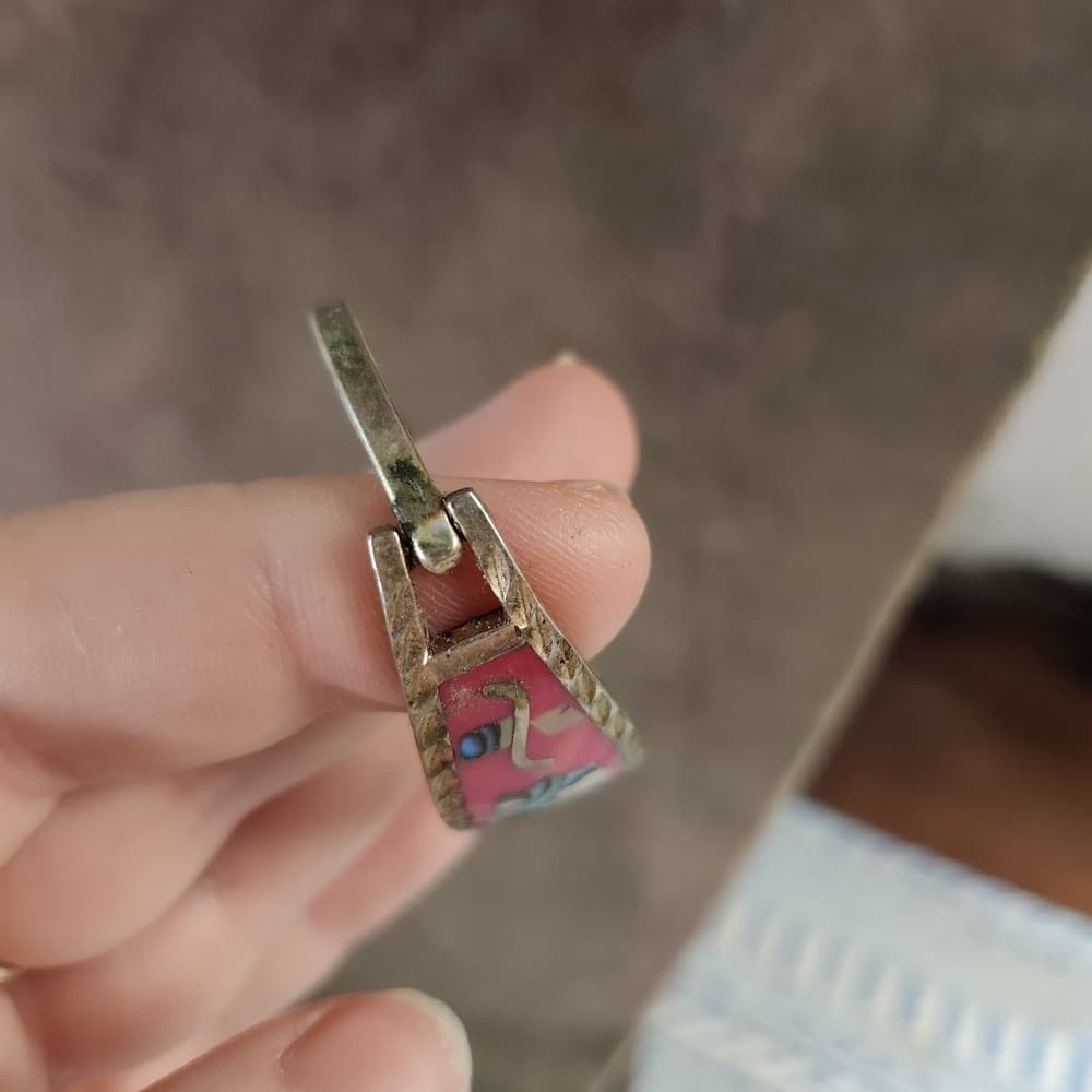 Vintage Twisted Hammered Silver And Pink Shell Inlay Floral Youth Bracelet - Thumbnail 3