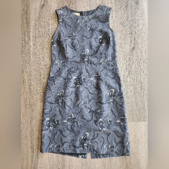 Tommy Bahama Silk Blue And Gray Floral Midi Evening Dress - Thumbnail 16