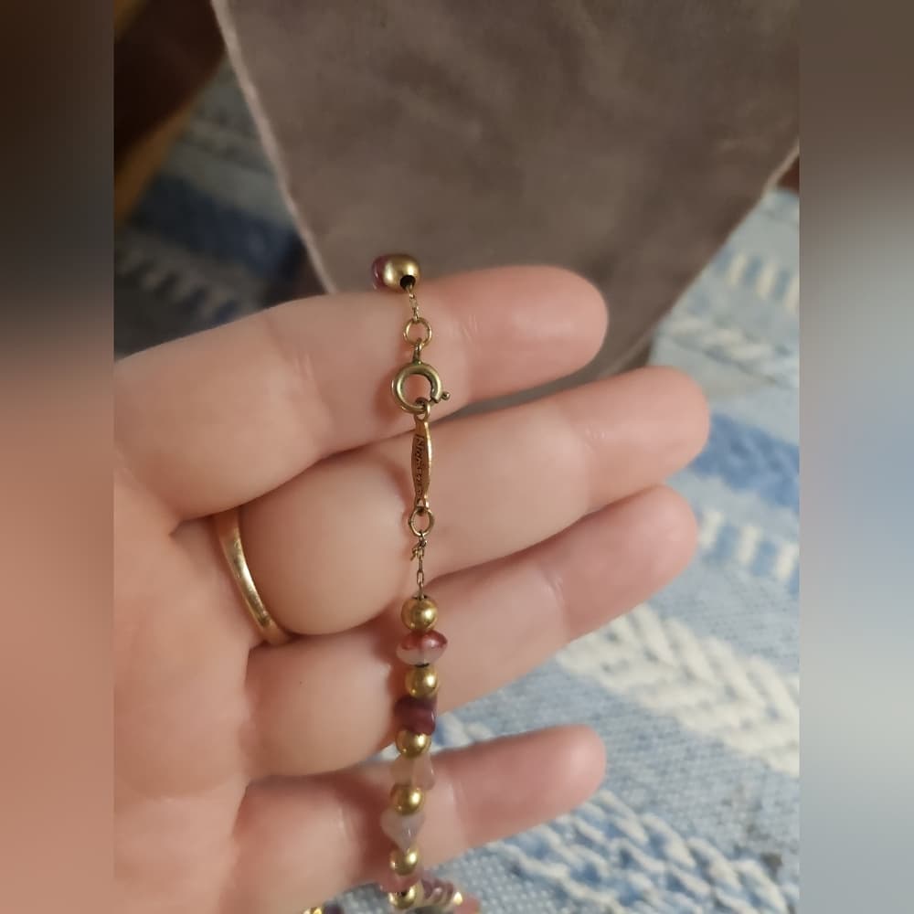 Vintage Napier Pink Purple Gemstone Chip and Gold Tone Long Beaded Necklace - Thumbnail 3