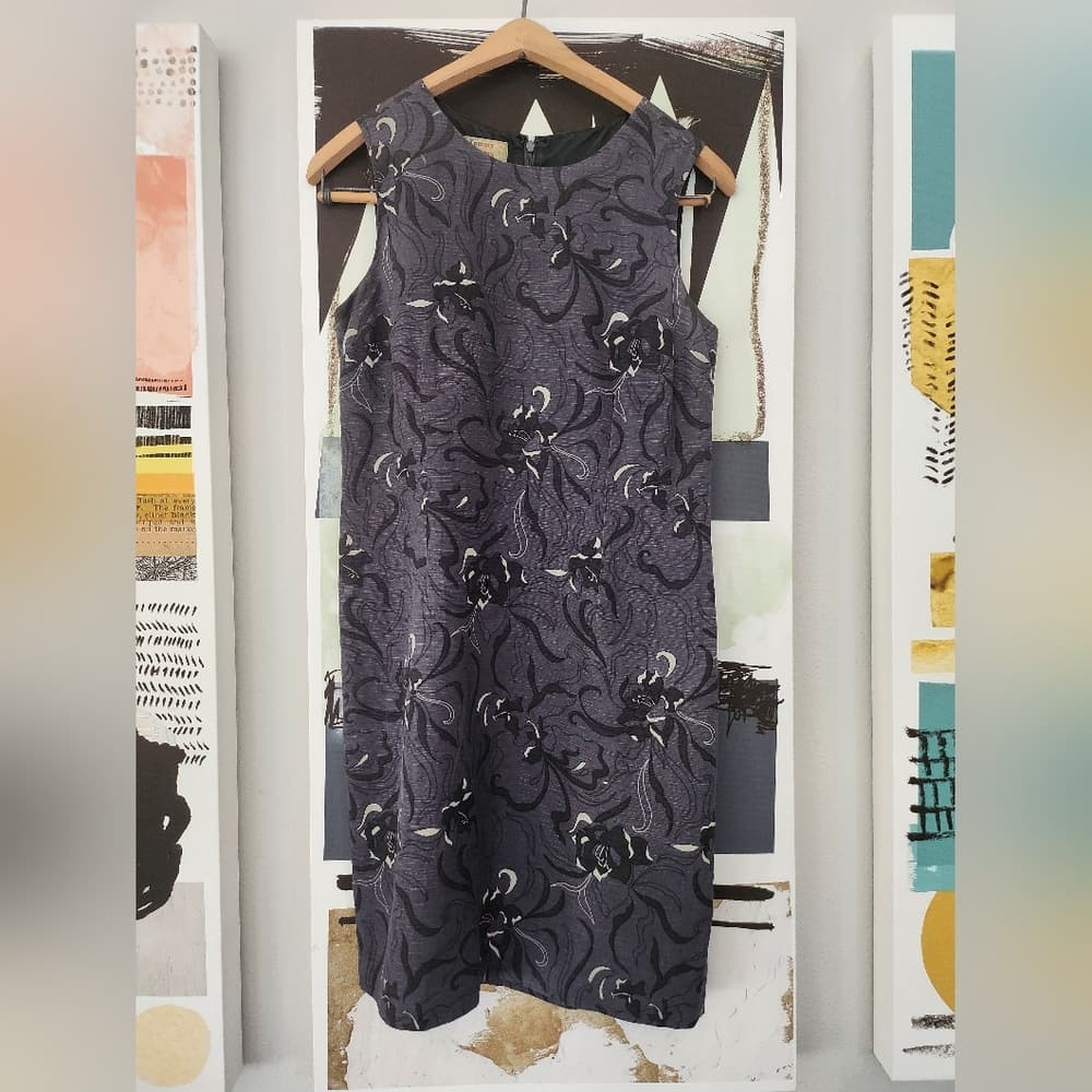 Tommy Bahama Silk Blue And Gray Floral Midi Evening Dress - Thumbnail 4