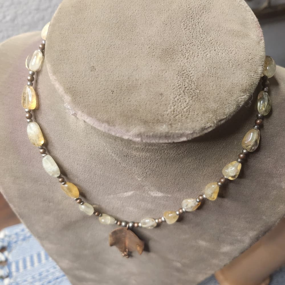 Beautiful Artisan Citrine and Copper Leaf Beaded Necklace - Thumbnail 5
