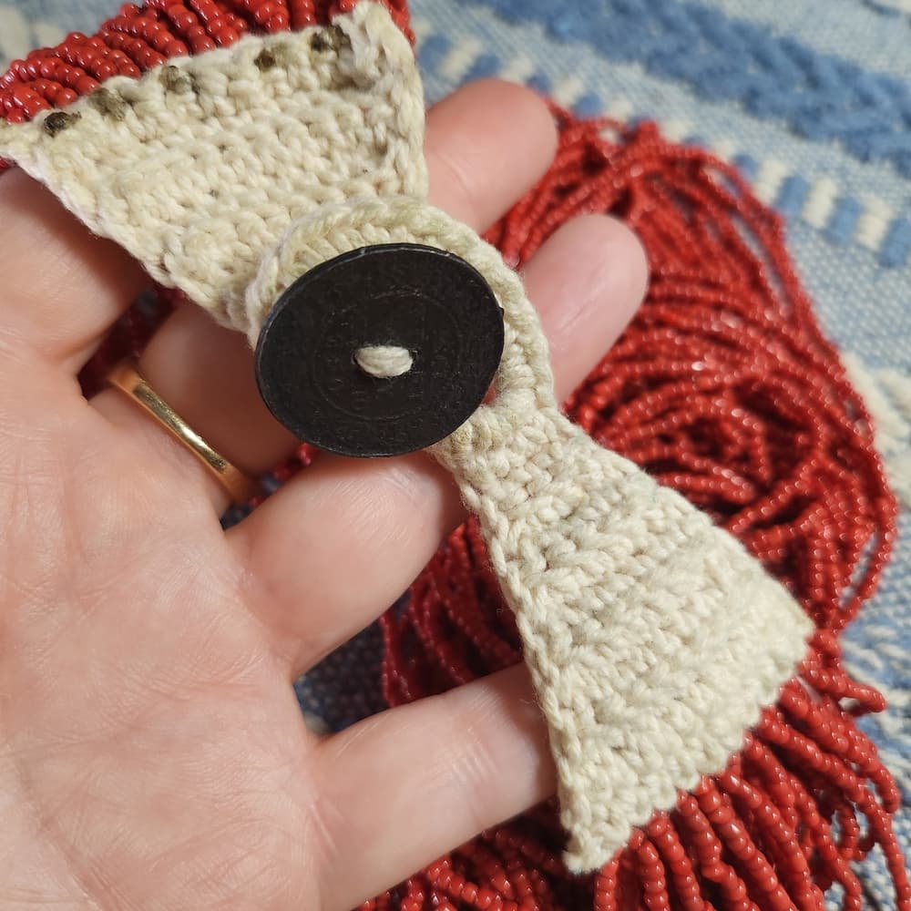 Vintage Red Multi Layer Beaded Necklace With Crochet Clasp Antique Indian Rupee - Thumbnail 4