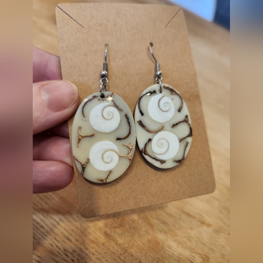 Two Pair Shell And Wood Accented Dangle Earrings