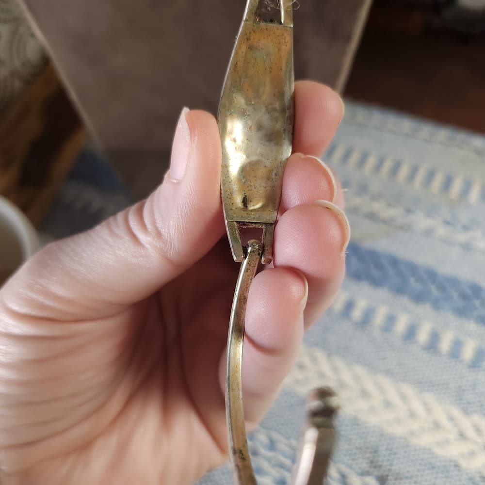 Vintage Twisted Hammered Silver And Pink Shell Inlay Floral Youth Bracelet - Thumbnail 4
