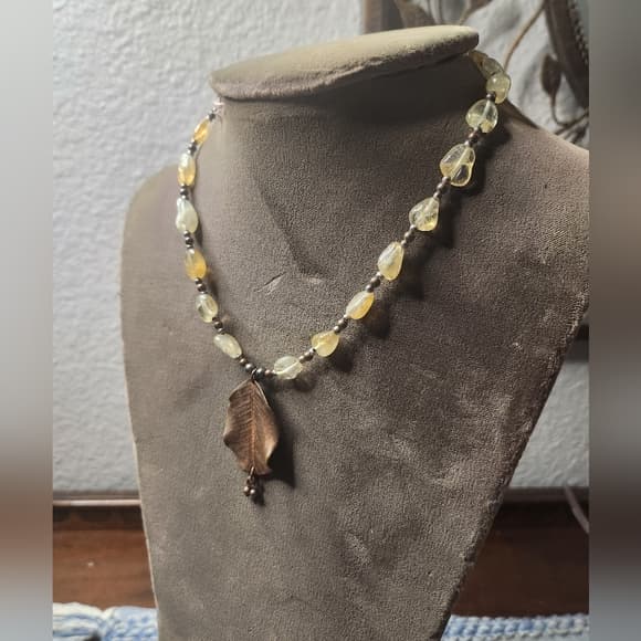 Beautiful Artisan Citrine and Copper Leaf Beaded Necklace - Thumbnail 8