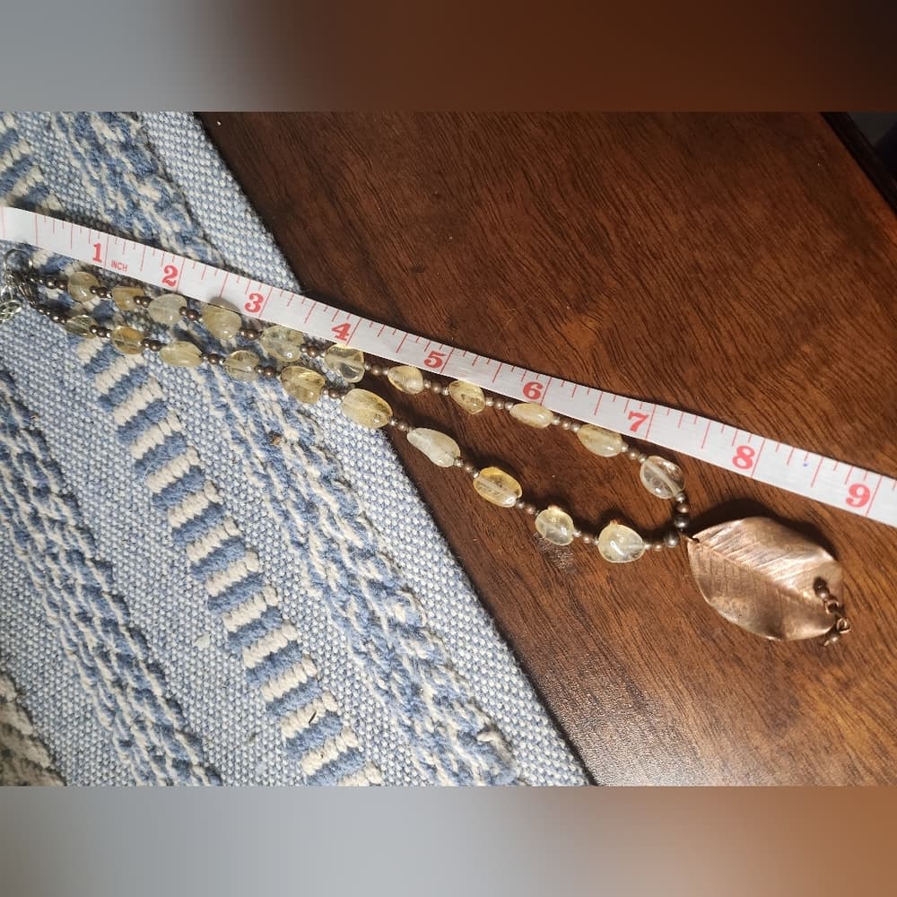 Beautiful Artisan Citrine and Copper Leaf Beaded Necklace - Thumbnail 6