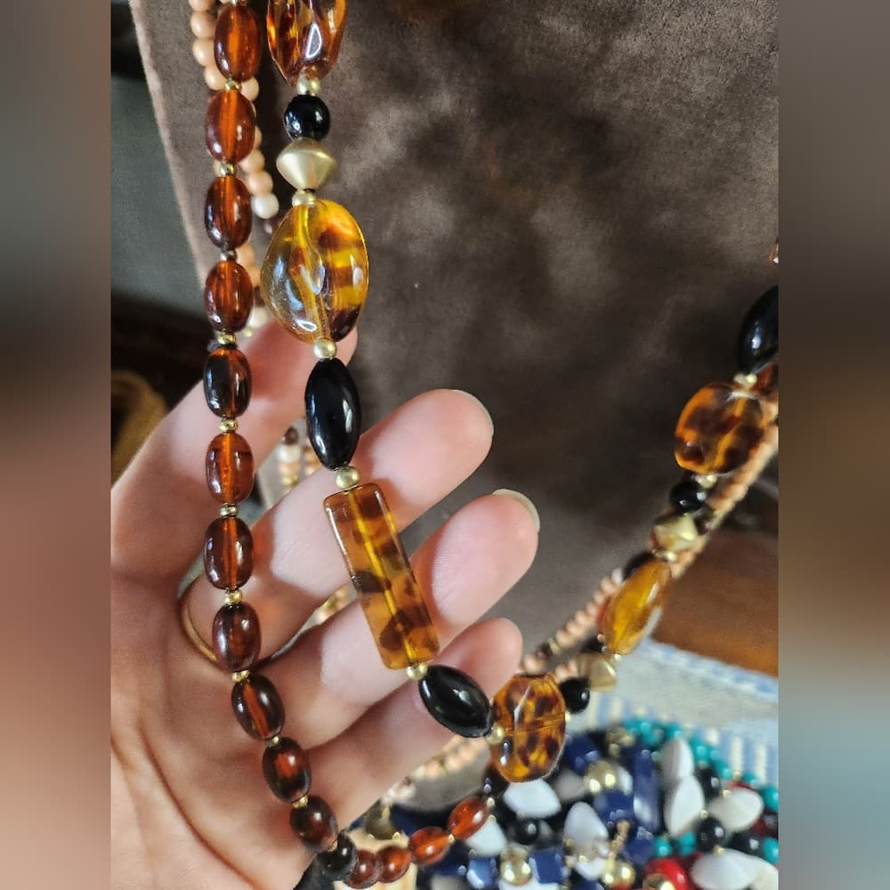 Vintage Bold And Colorful Beaded Statement Necklace Set - Thumbnail 4