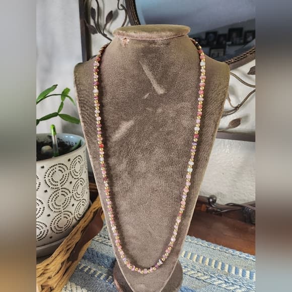 Vintage Napier Pink Purple Gemstone Chip and Gold Tone Long Beaded Necklace - Thumbnail 8