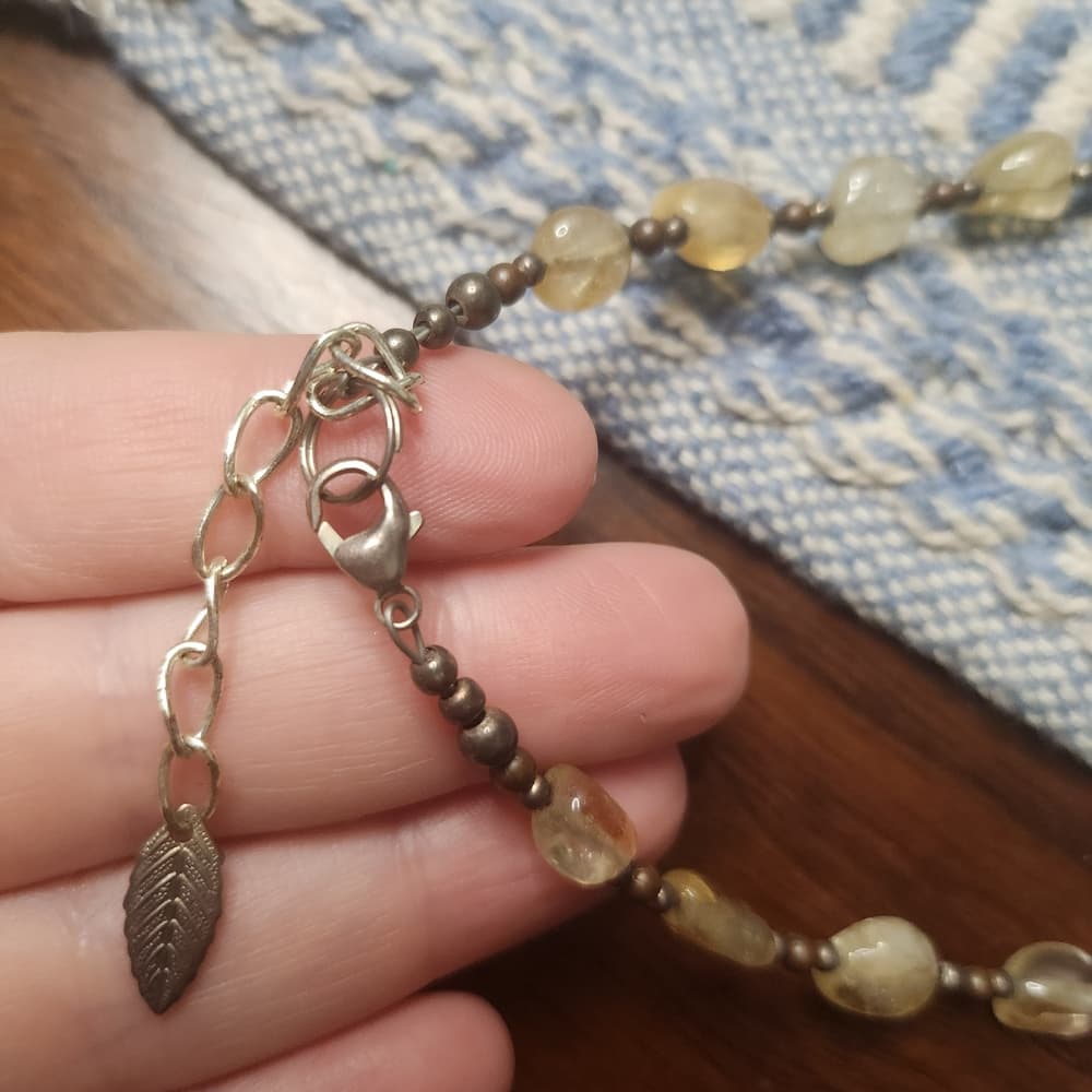 Beautiful Artisan Citrine and Copper Leaf Beaded Necklace - Thumbnail 4