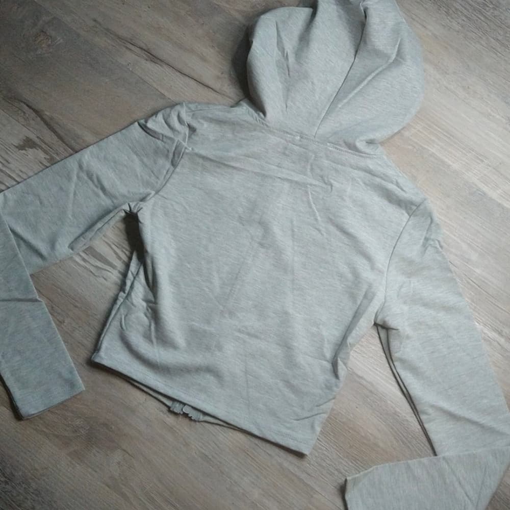 Gray French Terry Women's Cropped Zip Up Hoodie - Thumbnail 6