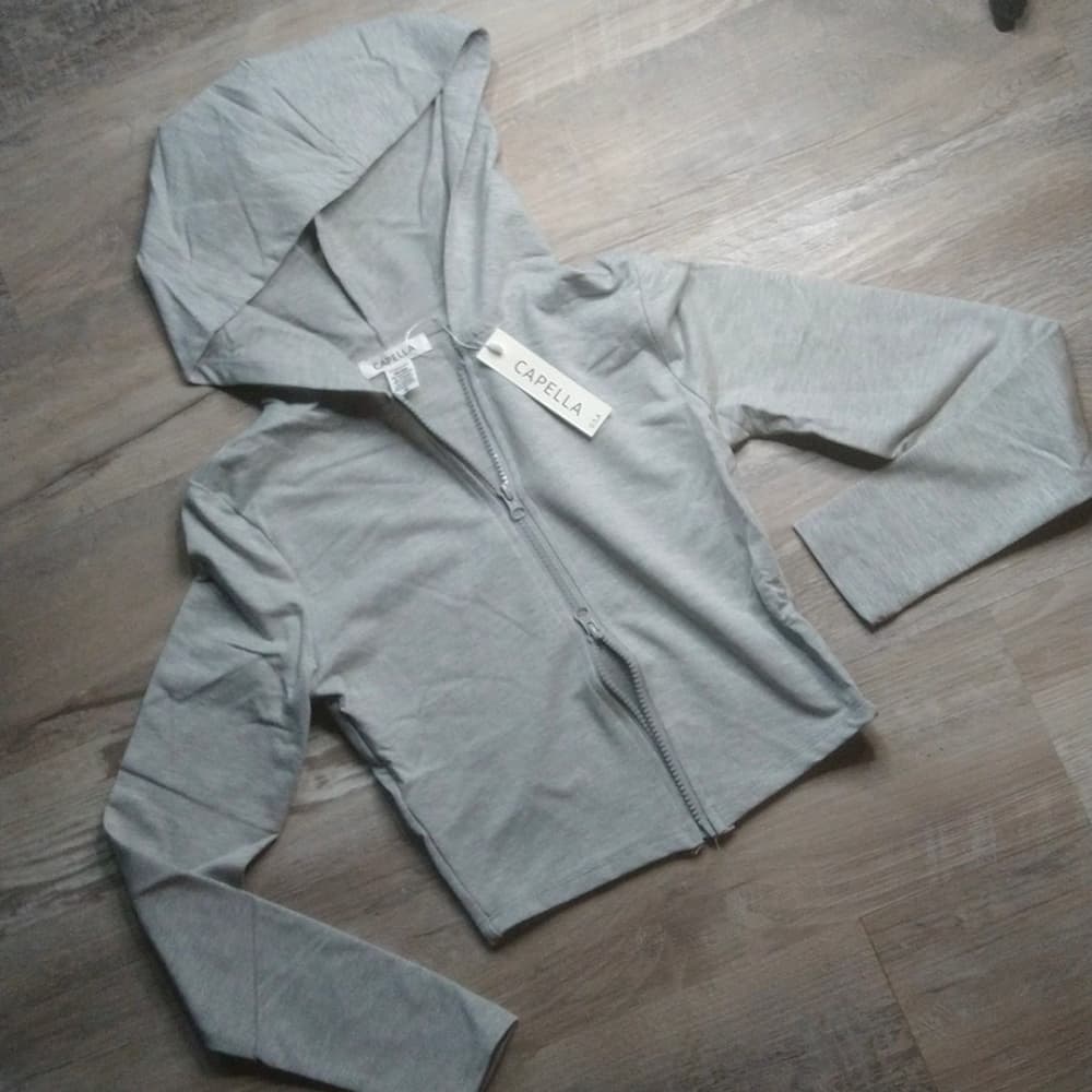 Gray French Terry Women's Cropped Zip Up Hoodie - Thumbnail 2
