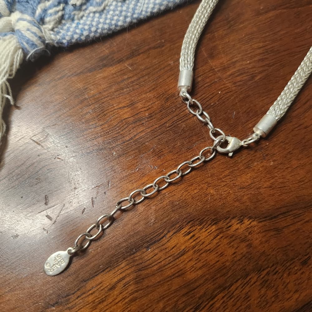 Majorie Baur SF Silver and Turquoise Beaded Necklace With Hammered Accents - Thumbnail 5