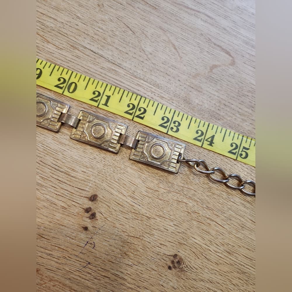 Vintage Silver Tone Assyran Style Geometric Design Link Belt - Thumbnail 5