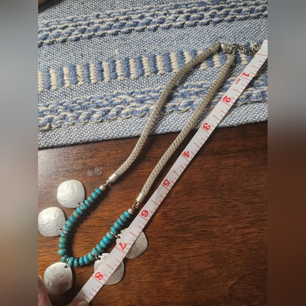 Majorie Baur SF Silver and Turquoise Beaded Necklace With Hammered Accents - Thumbnail 8