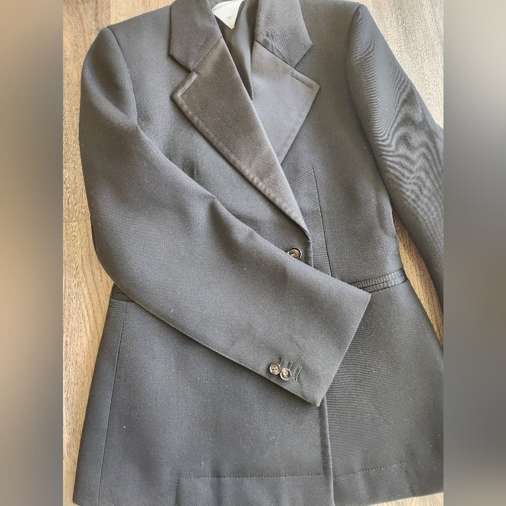 Bottega Veneta Black Compact Wool Double Breasted Blazer - Thumbnail 3