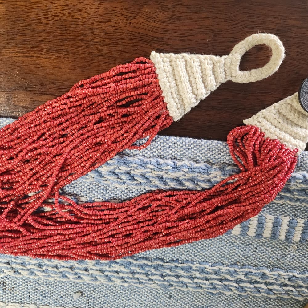 Vintage Red Multi Layer Beaded Necklace With Crochet Clasp Antique Indian Rupee - Thumbnail 5