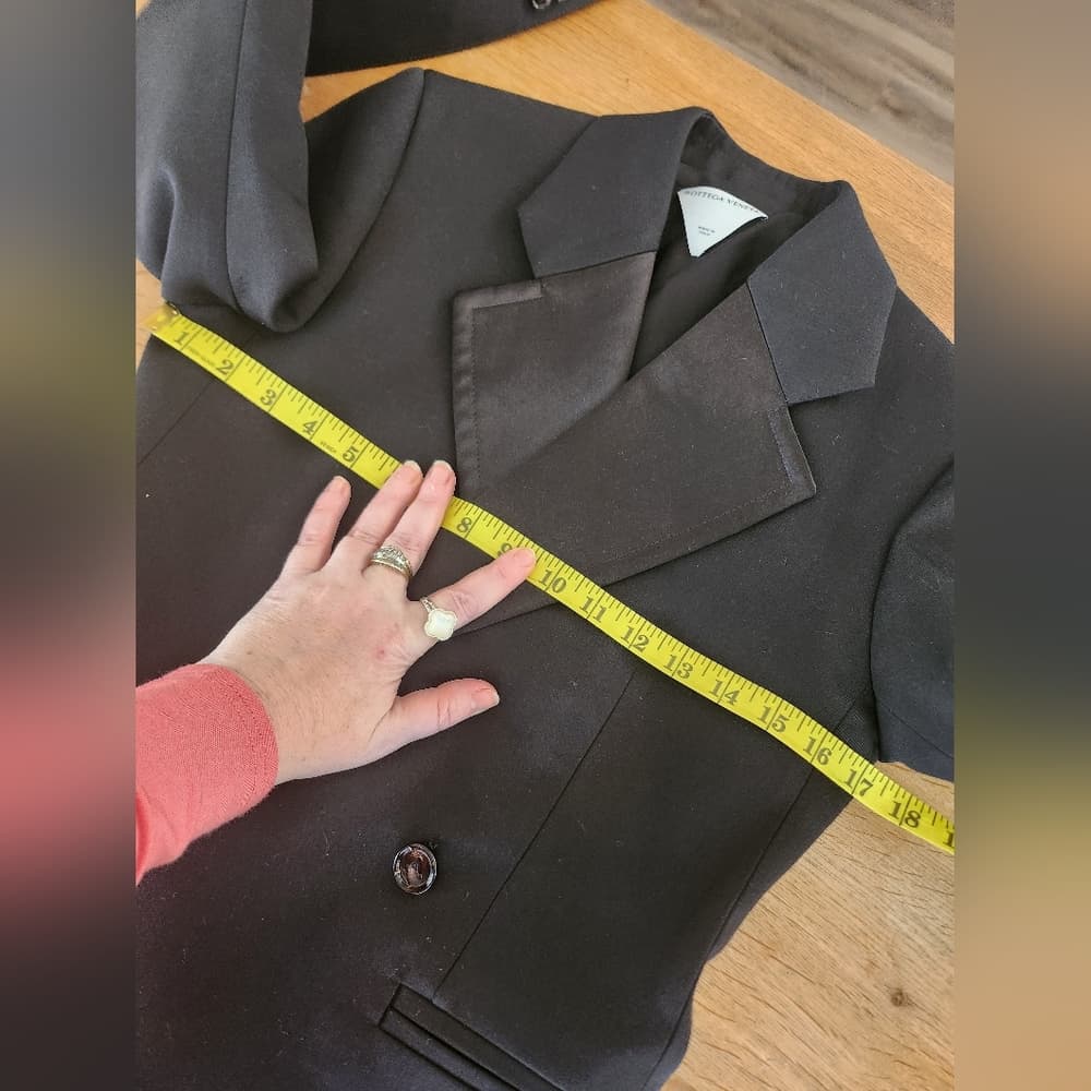 Bottega Veneta Black Compact Wool Double Breasted Blazer - Thumbnail 7