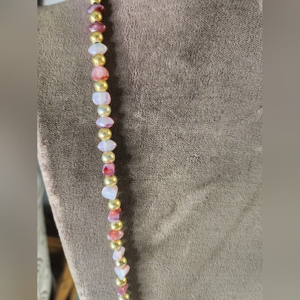 Vintage Napier Pink Purple Gemstone Chip and Gold Tone Long Beaded Necklace - Thumbnail 6