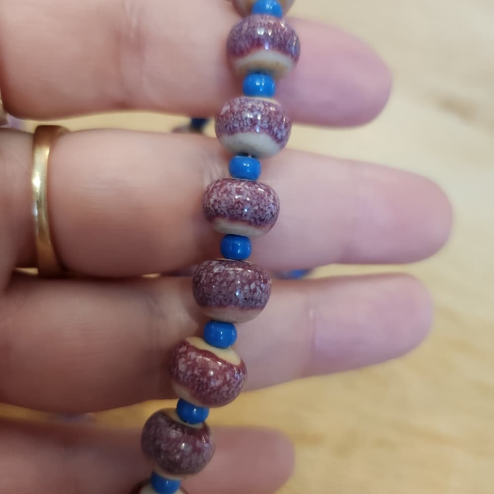 Purple and Blue Round Ceramic Beaded Necklace - Thumbnail 4
