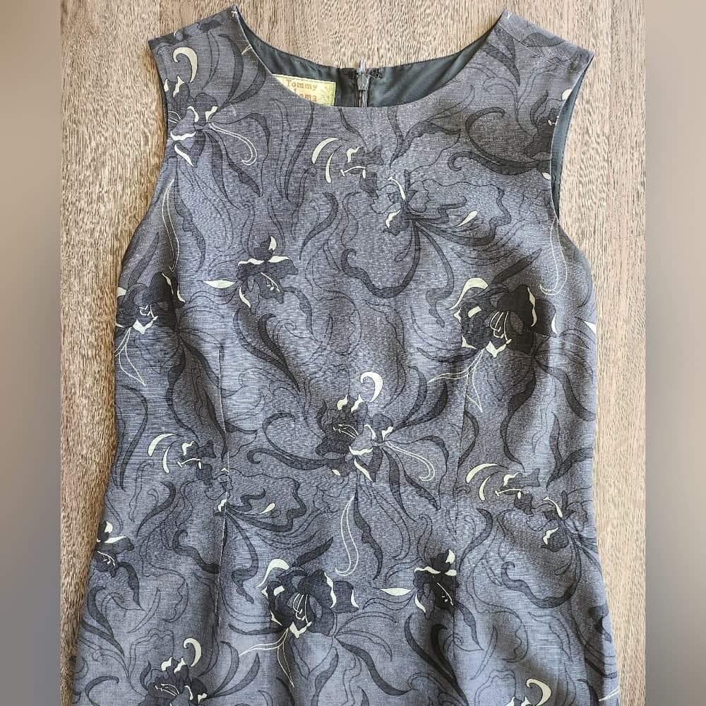 Tommy Bahama Silk Blue And Gray Floral Midi Evening Dress - Thumbnail 2