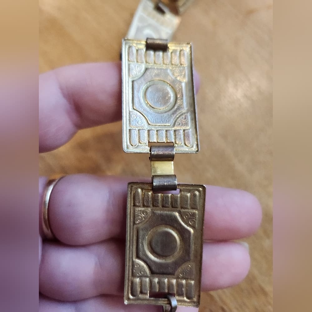Vintage Silver Tone Assyran Style Geometric Design Link Belt - Thumbnail 2