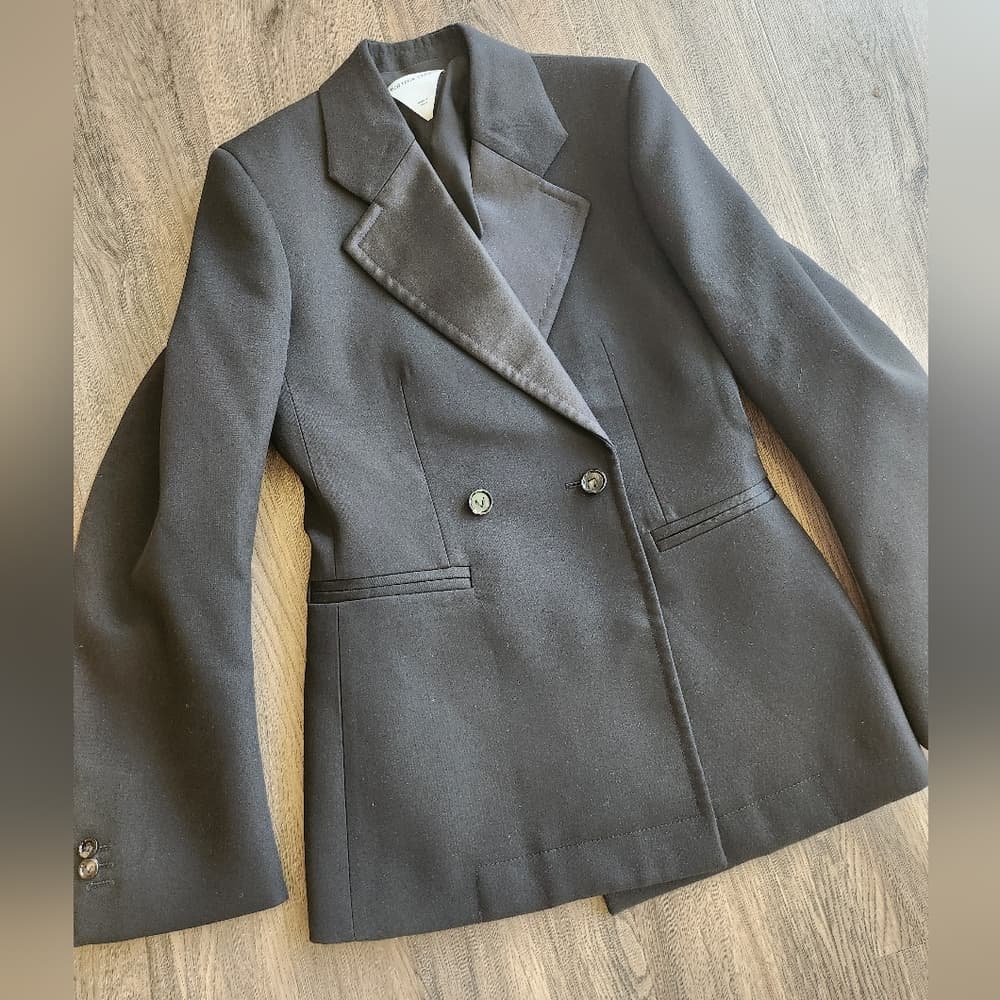 Bottega Veneta Black Compact Wool Double Breasted Blazer - Thumbnail 14
