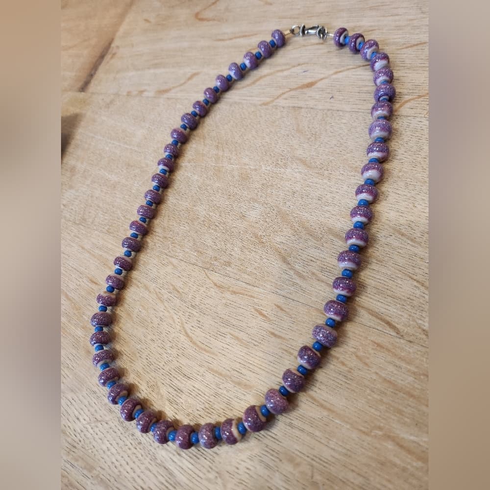 Purple and Blue Round Ceramic Beaded Necklace