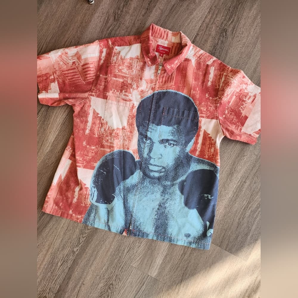 Supreme Red and Blue Muhammad Ali Boxing Graphic Zip Shirt - Thumbnail 12