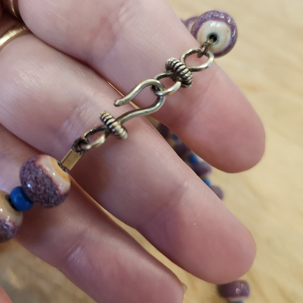 Purple and Blue Round Ceramic Beaded Necklace - Thumbnail 2