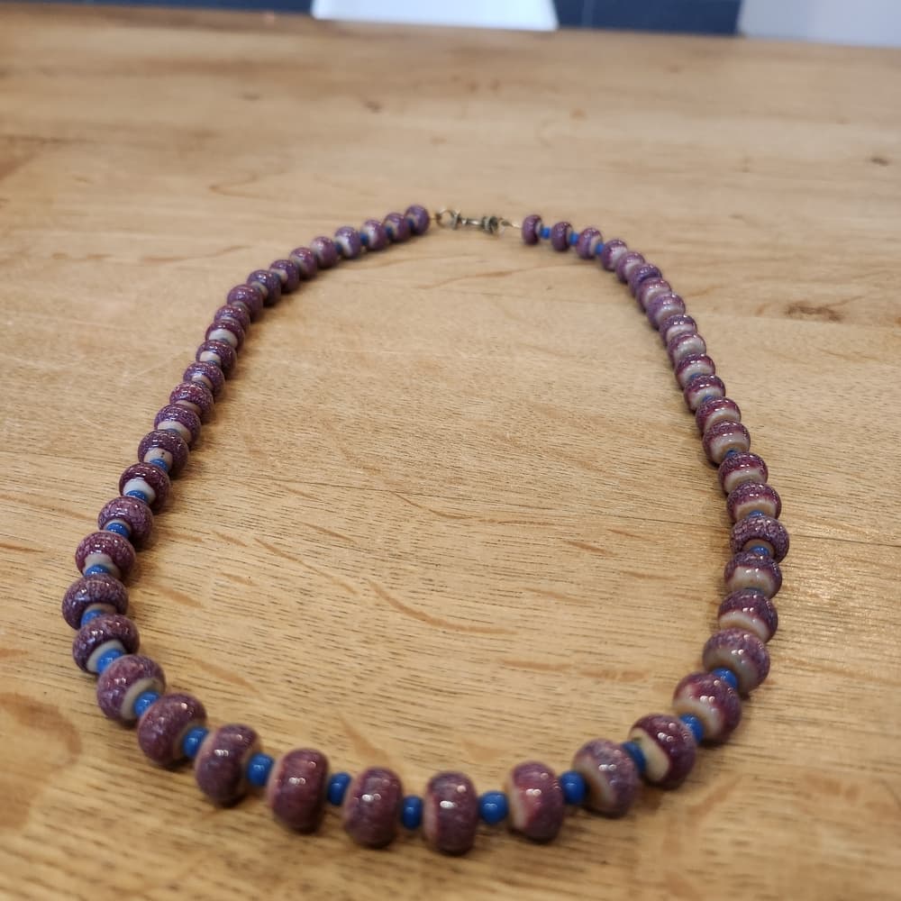 Purple and Blue Round Ceramic Beaded Necklace - Thumbnail 5