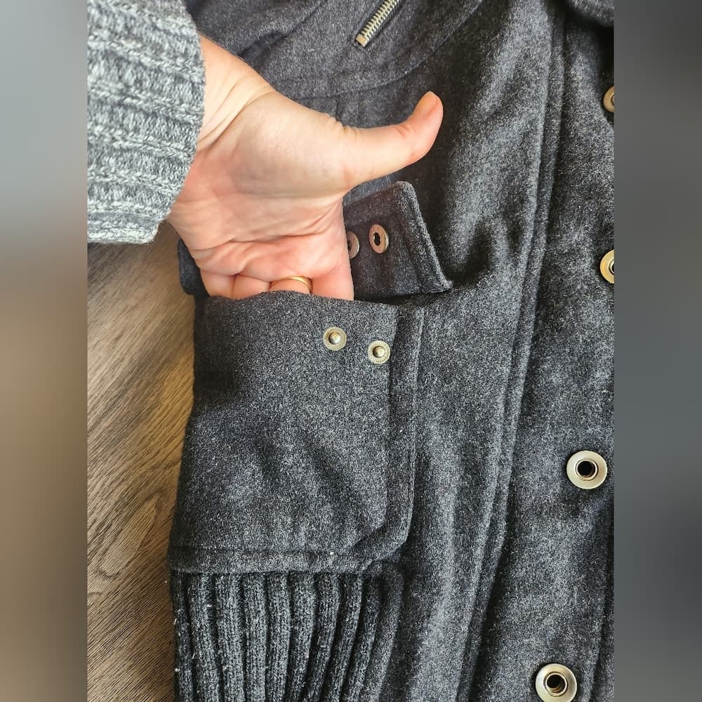 Express Thick Gray Wool Utility Military Style Jacket Zip Up With Stand Collar - Thumbnail 3