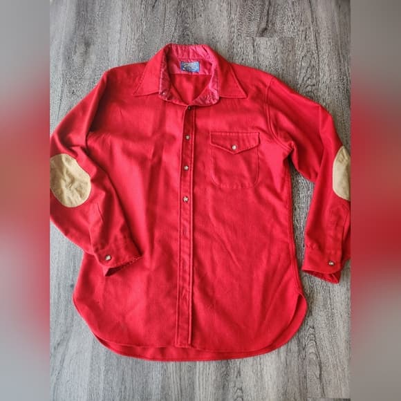 Vintage Pendleton Wool Flannel Long Sleeve Shirt with Tan Suede Elbow Patches - Thumbnail 16