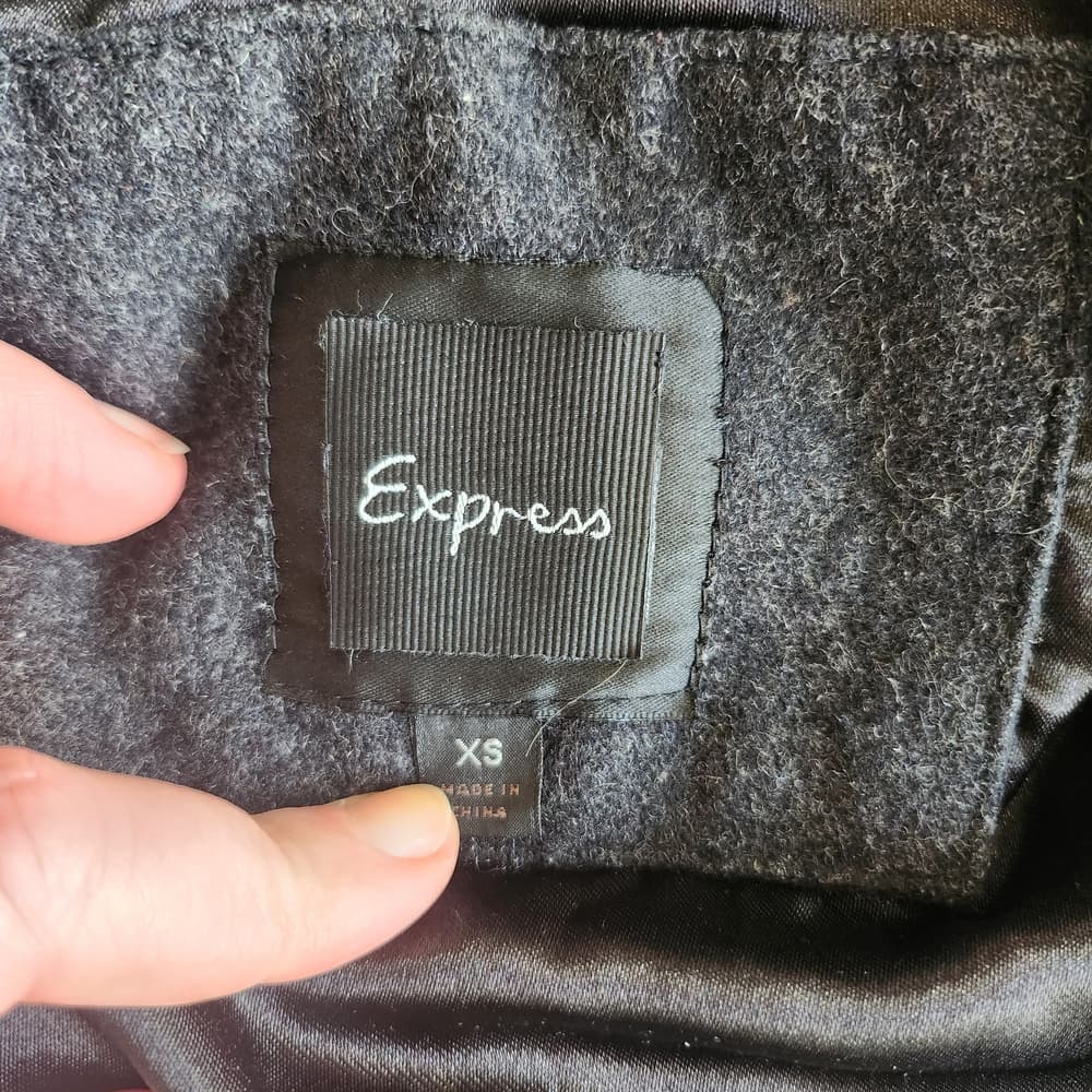 Express Thick Gray Wool Utility Military Style Jacket Zip Up With Stand Collar - Thumbnail 5